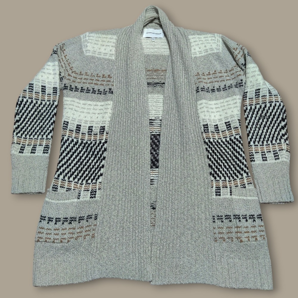 Cupcakes & Cashmere Open Front Cardigan Sweater Women's Size S Beige Black